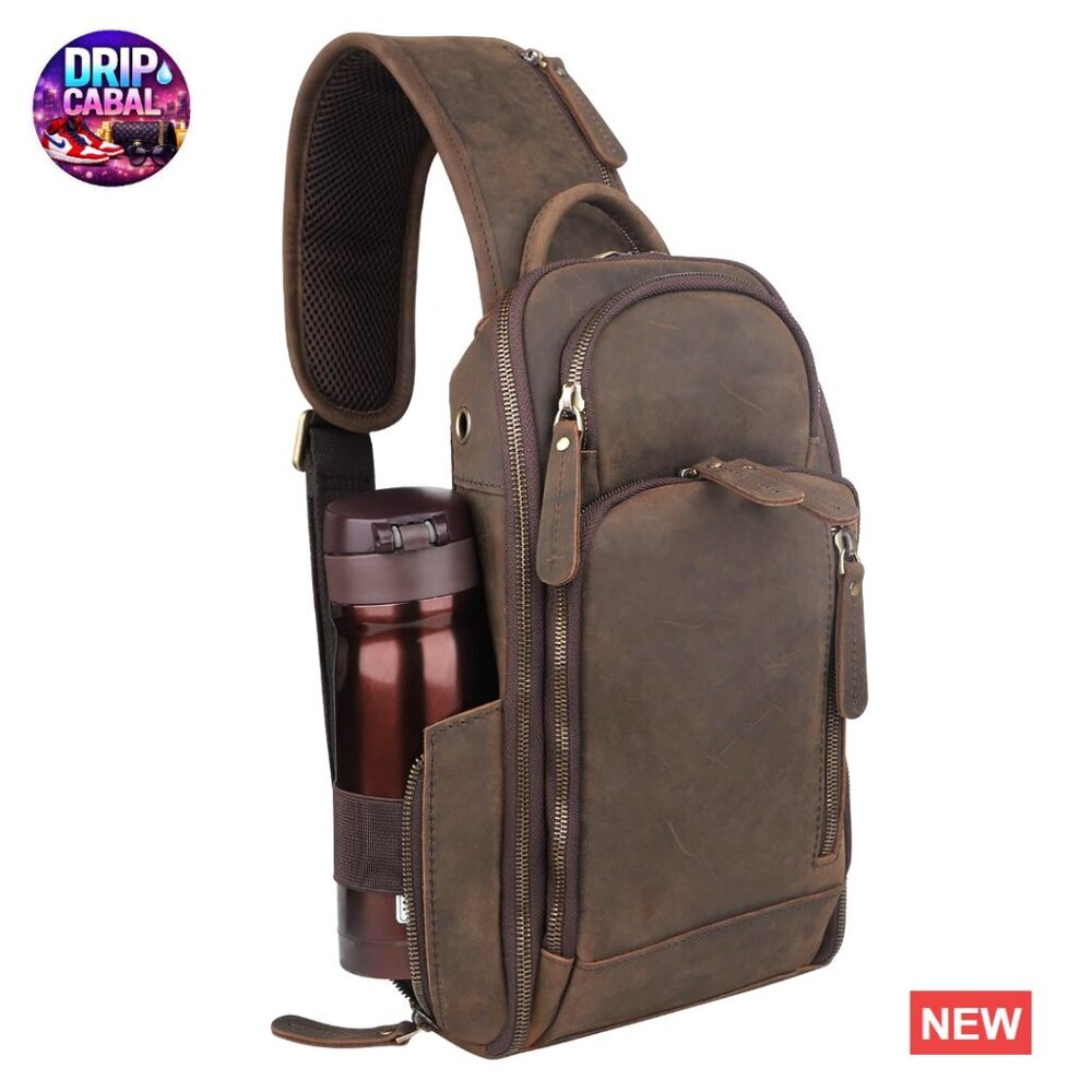 Leather Sling Bag Crossbody Tactical Shoulder Bag Fits 11 Inch iPad